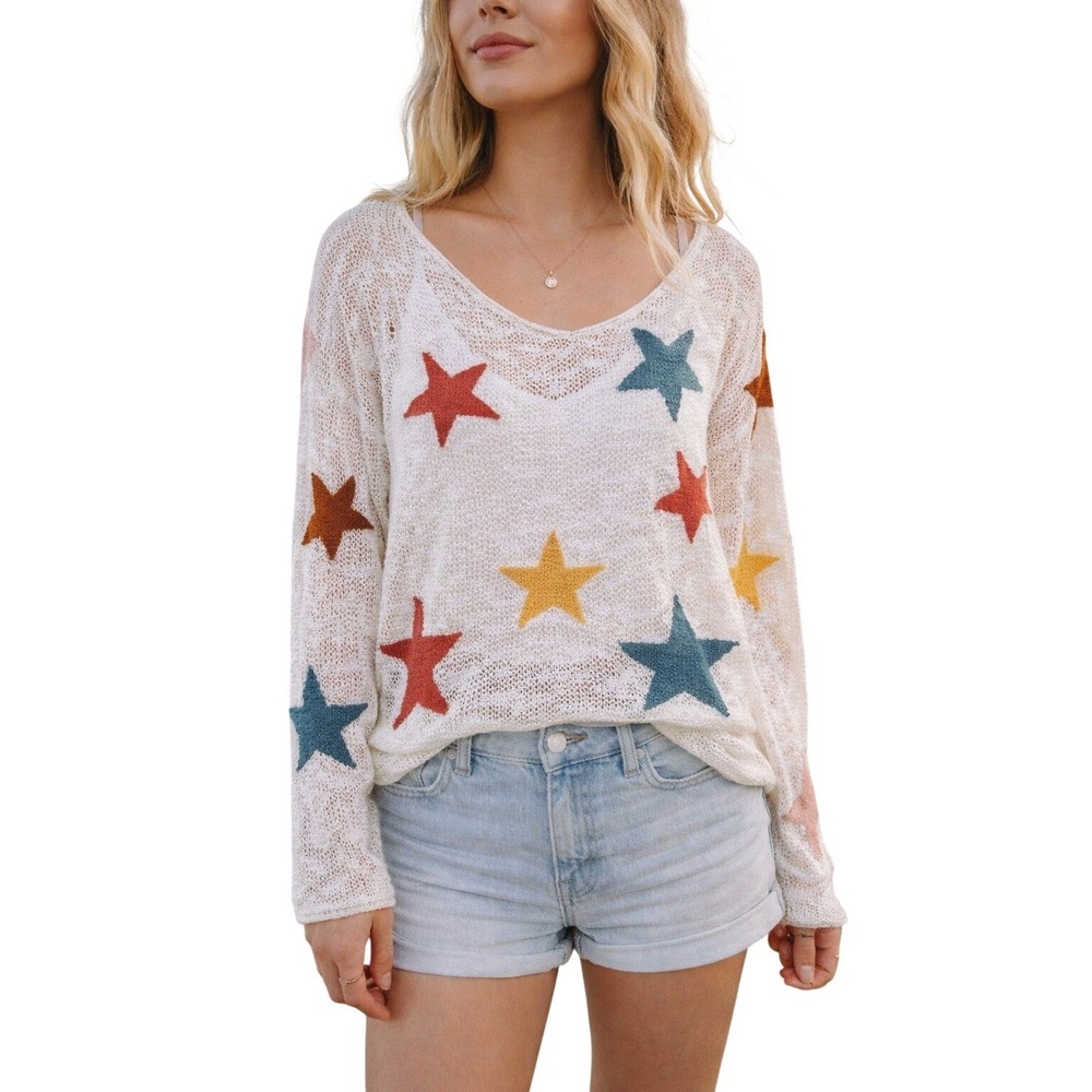 LOU & GREY Open Knit Star Sweater Lightweight Summerβ Layer S